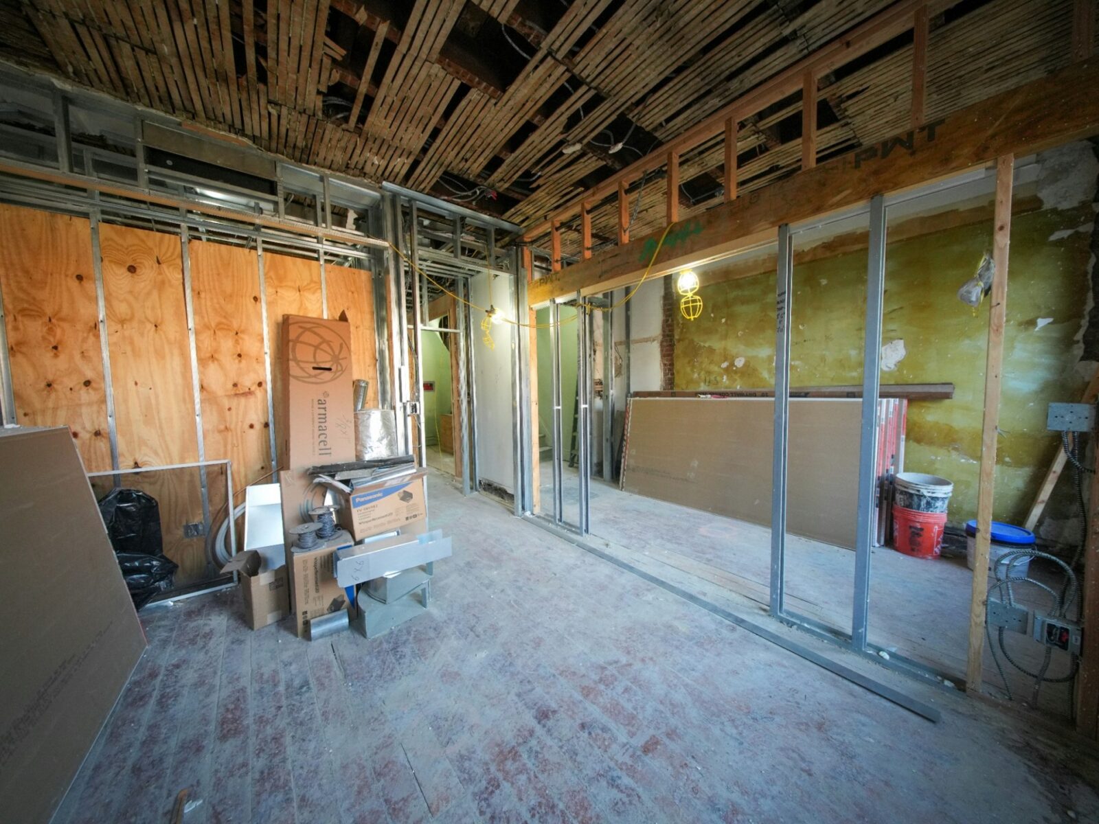 Internal timber framing exposed during strip-out