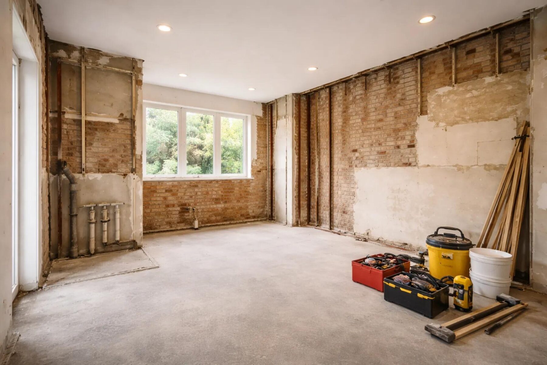 Room with fixtures and wall finishes removed